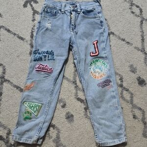 Justice Light Blue Embroidered Straight Leg Jeans